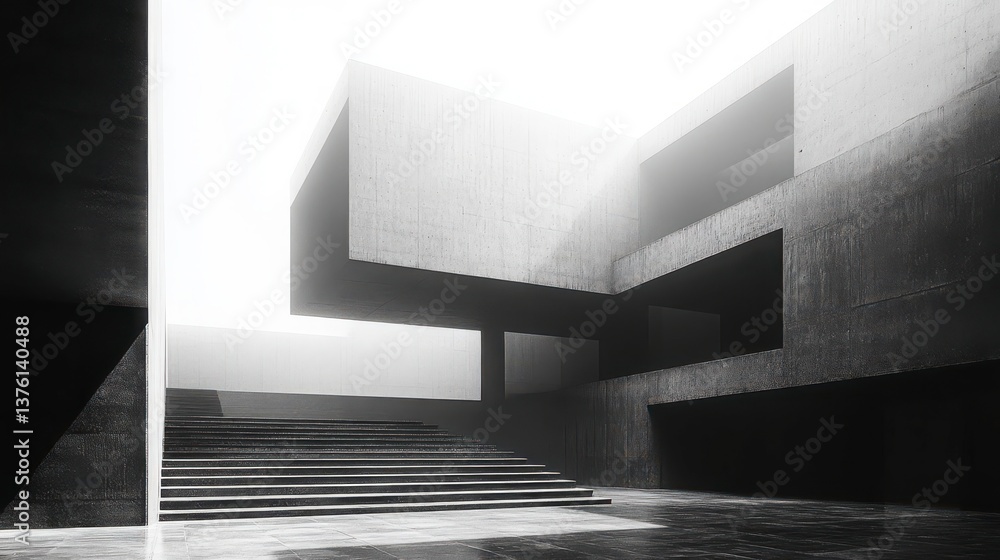 Poster monochromatic abstract architecture with bold geometric shapes and stark light
