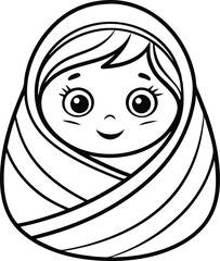 Cartoon Outline Girl Wrapped in Blanket with Cute Eyes on Transparent