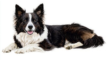 Fototapeta premium Border Collie Lying, Studio Shot, White Background