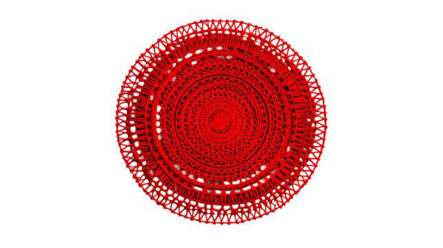Red circular ornament with intricate patterns, cut out transparent