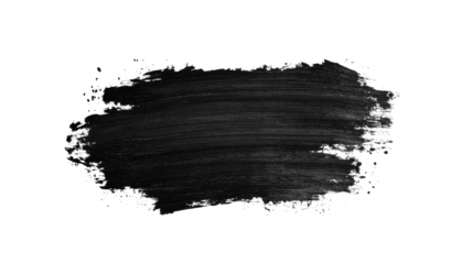 Grungy black paint stroke with white outline, cut out transparent