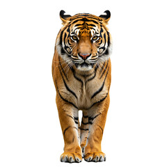 Majestic Bengal Tiger Walking Forward Isolated on Black Background