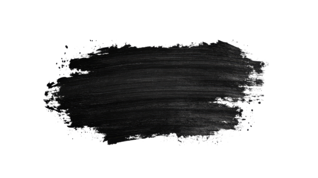Grungy black paint stroke with white outline, cut out transparent
