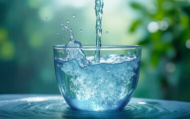 Fresh water pouring into a clear glass,world health day.