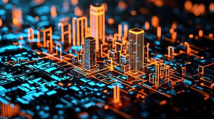 Futuristic cityscape urban environment digital art night scene high-resolution imagery gigapixel quality