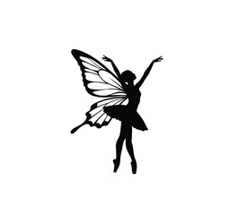 Elegant Fairy Silhouette Vector with Butterfly Wings and Ballerina Pose