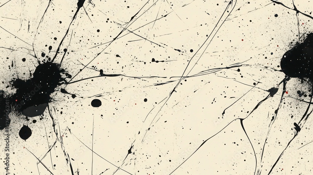 Poster dynamic monochrome splatter art background featuring expressive ink stains and lines