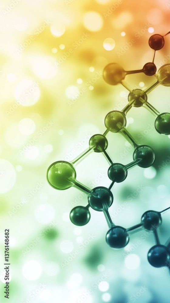 Poster molecular structure with gradient background and bokeh lights effect