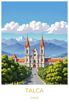 Talca Chile Travel Poster Flat Illustration Print Decor Gift Canvas Wall Art Gift