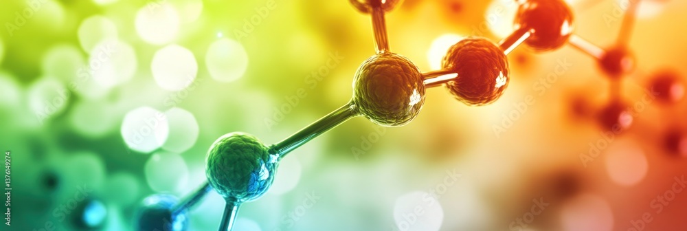 Poster molecular structure visualization with vibrant colors and bokeh background