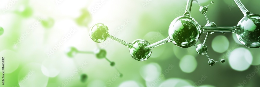 Poster green molecule structure close up with blurred background elements