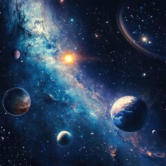 Obraz premium Cosmic expanse with planets and nebula