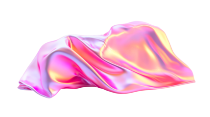 Flowing iridescent textile abstract form, cut out transparent