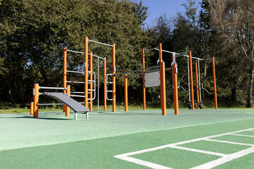 outdoor calisthenics park with various exercise equipment promotes fitness and a healthy lifestyle in the city
