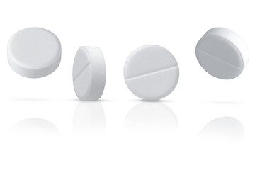 White round pills, isolated on transparent background. 