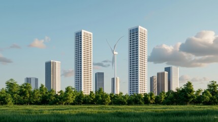 Fototapeta premium Sustainable urban development modern cityscape architectural visualization green environment aerial view eco-friendly concept