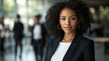Obraz premium Confident african american businesswoman standing in a modern office space