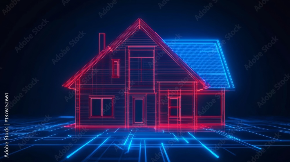 Poster digital home blueprint creation virtual reality space 3d visualization modern technology immersive e