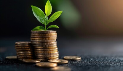 Growing wealth, investment, and financial success.  A small plant sprouts from a stack of coins, symbolizing the potential for growth in financial investments