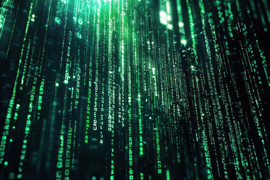 Green matrix effect of falling binary code on black background