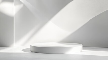 Abstract white background texture design featuring an empty space platform for 3D podium product display illustration