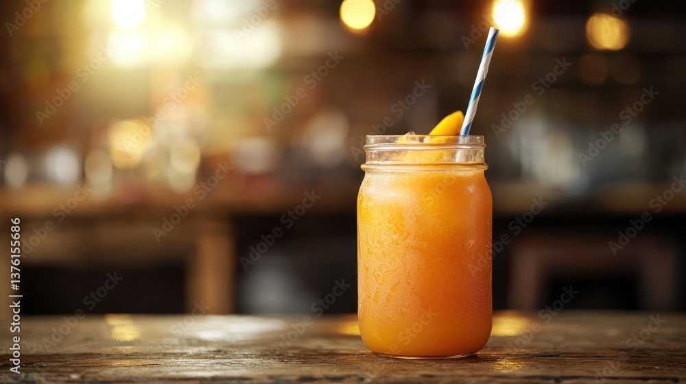 Poster carrot juice in mason jar with straw
