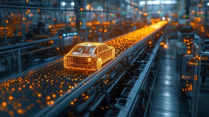 Advanced automotive manufacturing: Digital car concept in automated assembly line