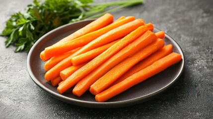 Carrot sticks served on a plate as a snack 