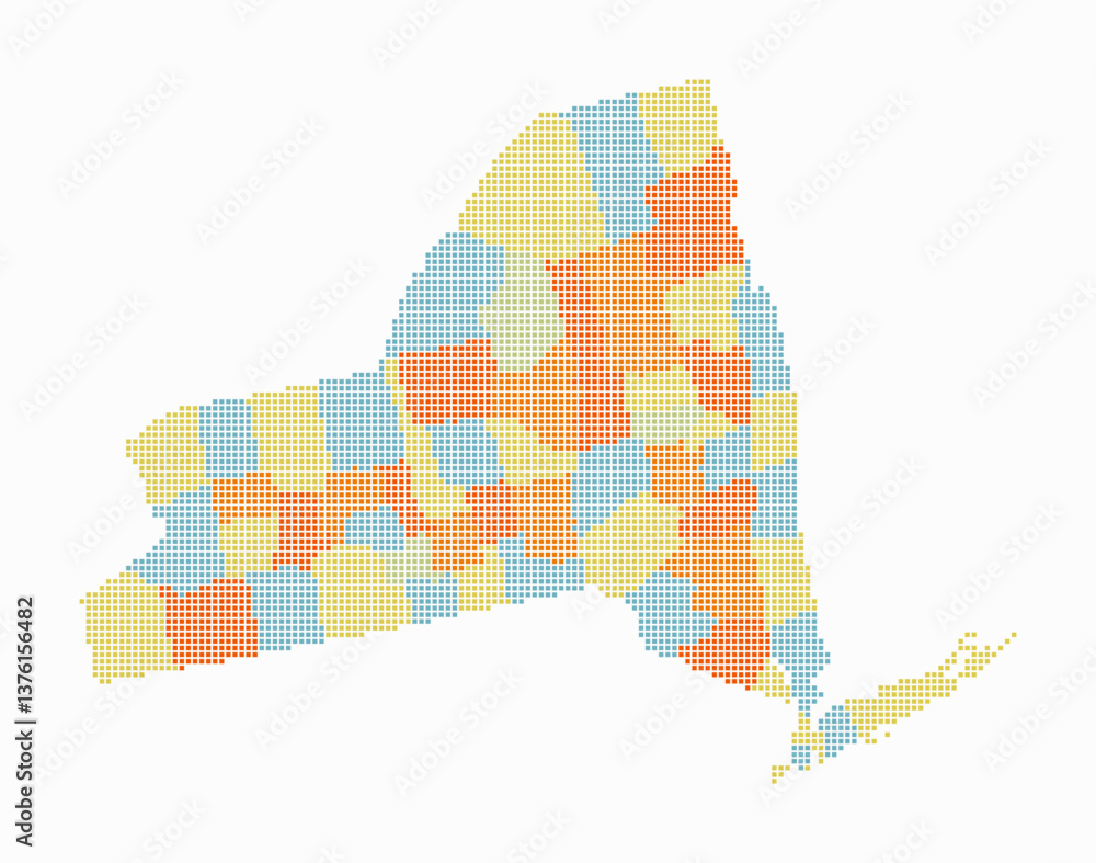 Poster new york dotted map. digital style map of the state on white background. new york shape with square 