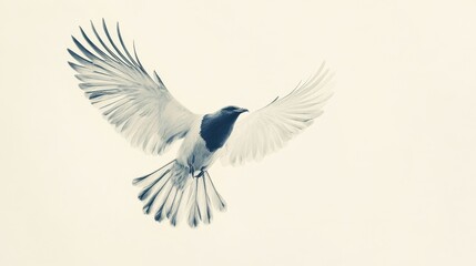 Naklejka premium Majestic Bird Soaring Against Minimalist White Background with Outstretched Wings; Keywords. illustration