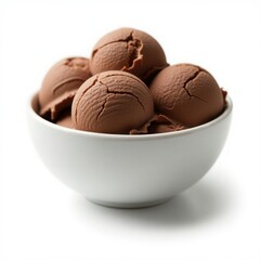 A tempting bowl of rich chocolate ice cream scoops, showcasing their creamy texture and delightful cracks.