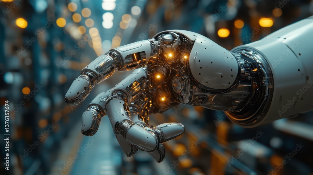 Poster advanced robotic hand performing complex tasks in manufacturing environment
