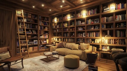 Obraz premium Luxurious Wooden Library Interior