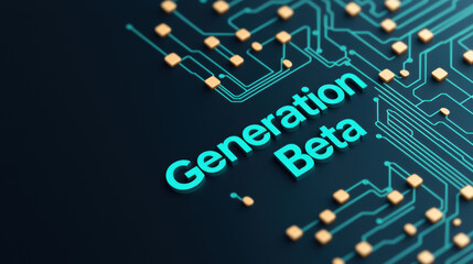 A digital image showcasing the text "Generation Beta" with a circuit-like design in a modern aesthetic.