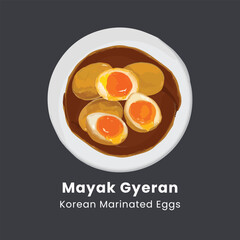 Vector illustration of Mayak Gyeran korean marinated eggs with soy sauce