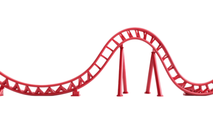 Red rollercoaster with black background, cut out transparent