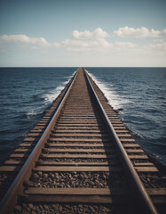 Fototapeta premium Endless Railway Tracks Over the Ocean – Journey into the Horizon