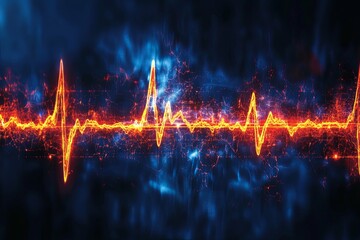Glowing waveform displayed against a dark blue and orange background