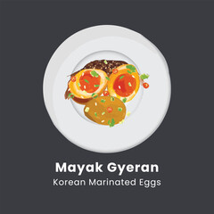Vector illustration of Mayak Gyeran korean marinated eggs with soy sauce