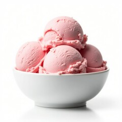 A bowl of creamy pink strawberry ice cream scoops, enticingly arranged for a delightful treat.