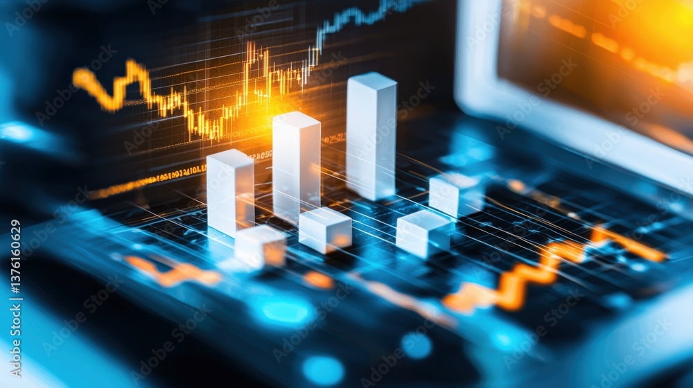 Poster analyzing stock market trends digital workspace infographic display financial environment close-up v