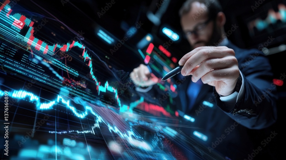 Poster market analysis and financial trends office environment digital visualization high-tech setting busi