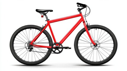 Red bicycle with black tires, isolated on white background. illustration