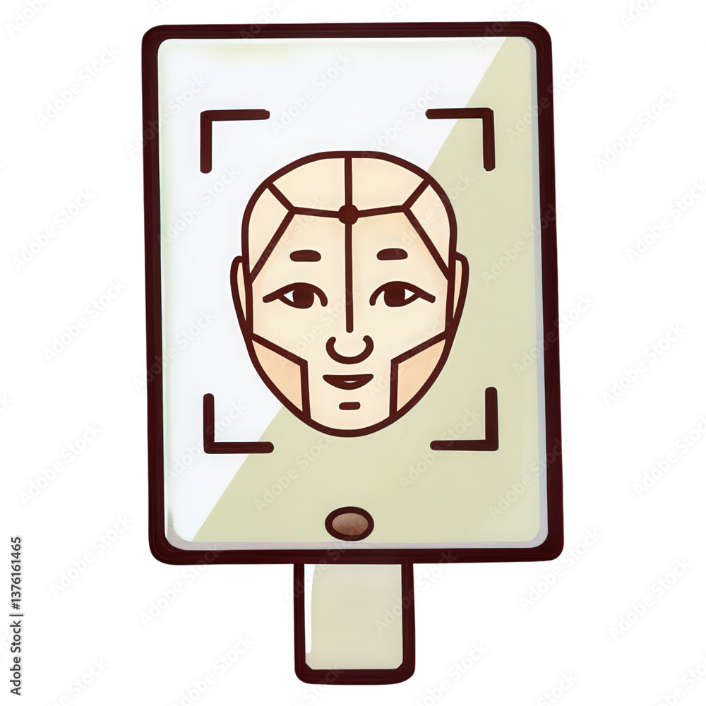 Poster a facial recognition display with a friendly robot face design.