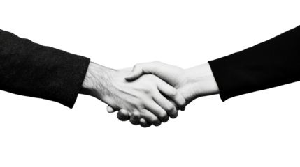 Two hands clasped in a firm handshake to secure a deal, cut out transparent