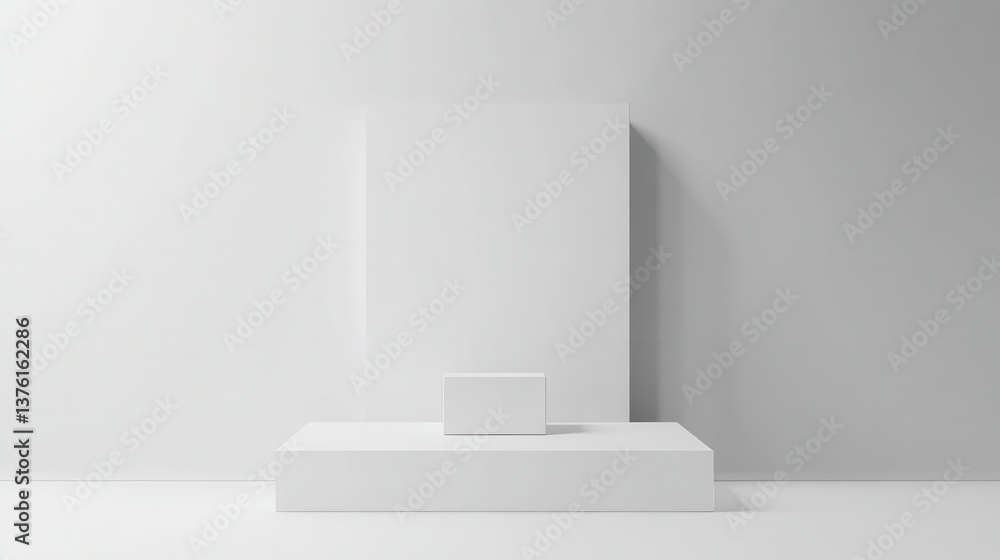 Poster empty podium or pedestal showcased on a white background featuring a box stand concept blank product