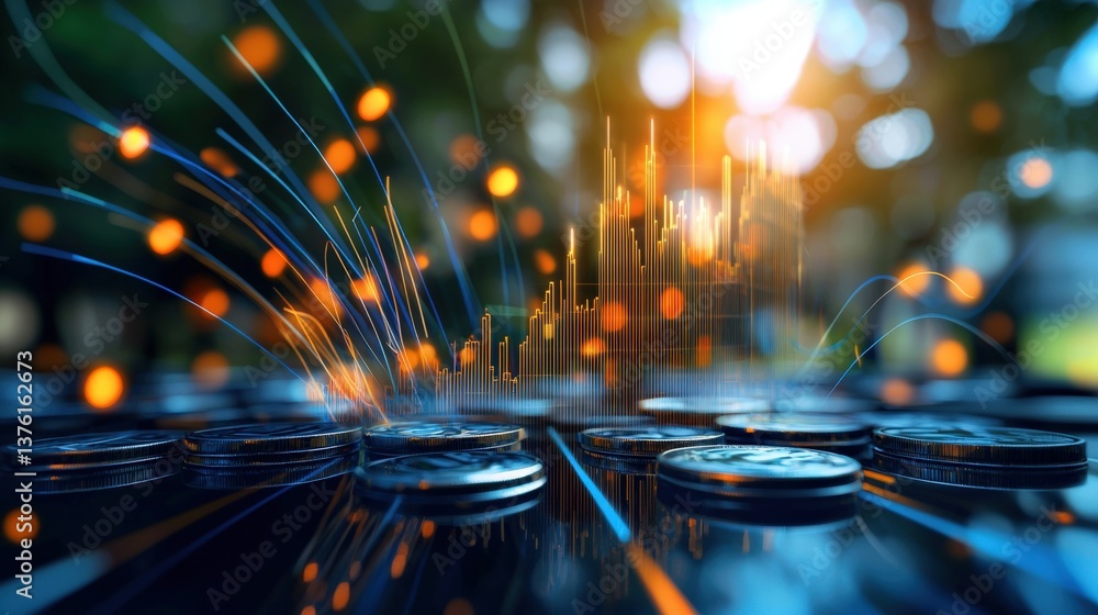 Poster investment growth action digital finance environment graphic visualization urban setting data-driven