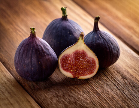fresh black figs on wooden table