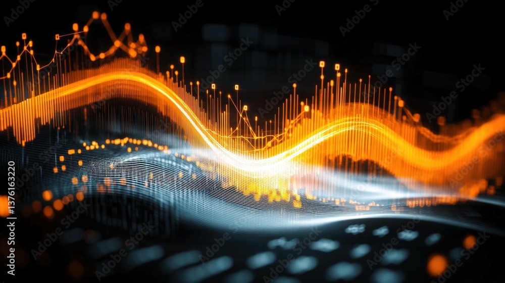 Poster dynamic data visualization abstract space graphic display digital environment close-up view conceptu