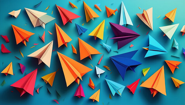 colorful paper airplanes soaring against a blue background symbolizing creativity innovation and the joy of flight